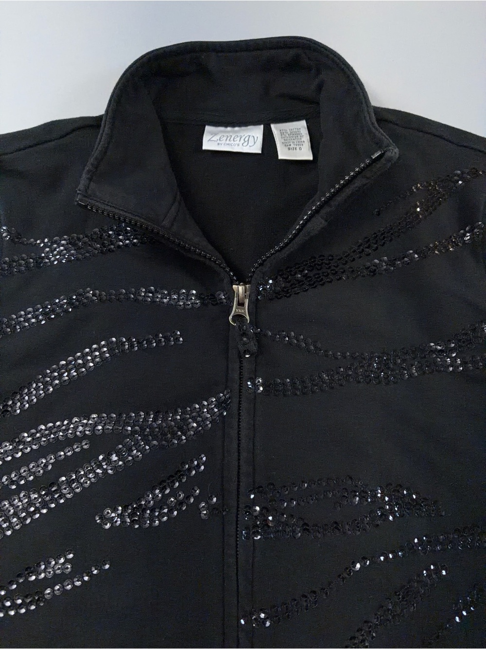 Zenergy by Chico’s Black Sequin Embellished Zip Front Sweatshirt Jacket Size 0